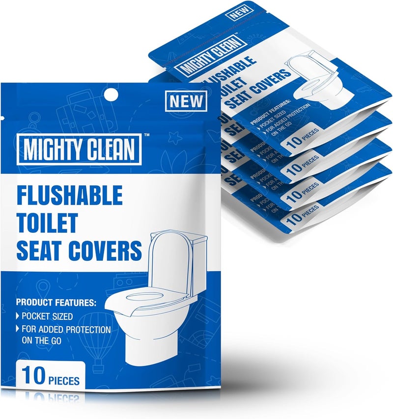 Mighty Clean Toilet Seat Covers Flushable - Upgraded XL Size| Biodegradable Paper Covers for Adults, Kids, Toddlers | Travel Essentials for Public Restroom, Airplane, Camping (50 Pack) - Image 1